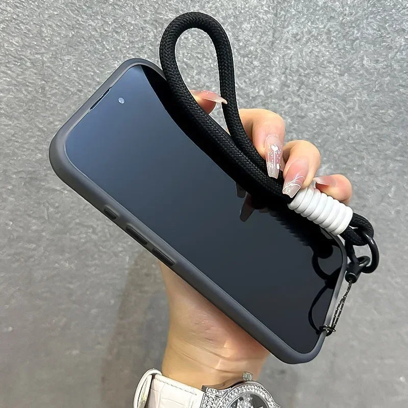 For Magsafe Candy Color Contrast Lanyard Case For iPhone 16 15 17 Pro Max 14 Plus 11 12 13 16e Hand Wrist Strap Matte Soft Cover - Kimlud
