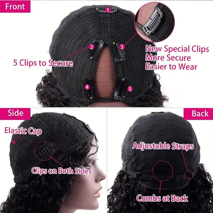 Upgraded V Part Wig Kinky Curly Wig Easy Install Brazilian 32Inch 200% Density Natural Color Deep Wave No Leave Out Human Remy Hair For Women