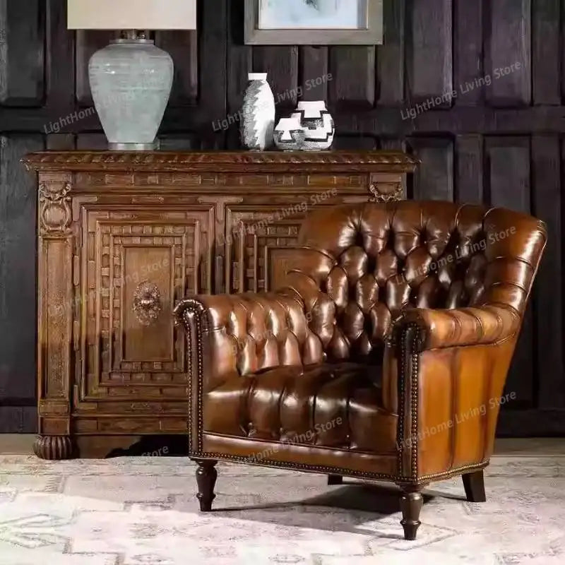 Genuine Leather Living Room Chairs Design Classic Relaxing Comfy Chairs Living Room Luxury Relaxing Poltrone Moderne...