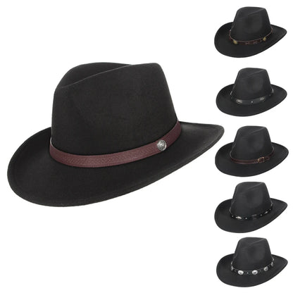 Autumn Winter Western Cowboy Hat for Men Women Wide Brim Fedora Jazz Hats Cowgirl Hat with Belt | Kimlud Outdoor Mid...