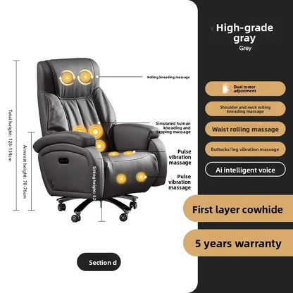 Electric Massage Boss Chair Heated Ventilated Gaming Chair Genuine Leather Executive Computer Seat Luxury Ergonomic Office Chair