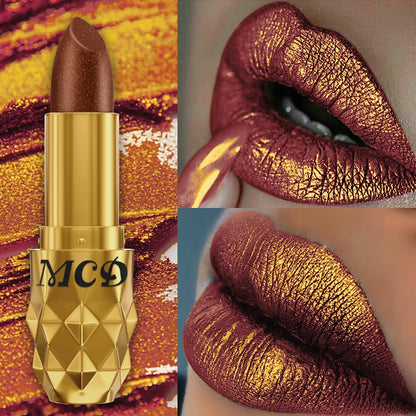 Matte Diamond Lipstick Waterproof Glitter Metallic High Lip Tint Pearlescent Pink Lip Makeup for Women Gift Cosmetic Lip Glaze