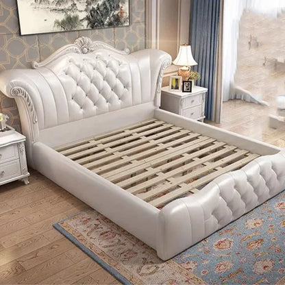 Wood Modern Bed Luxury Leather Classic Wedding Bed European Confortable Safe Camas De Matrimonio Dormitorio Bedroom...