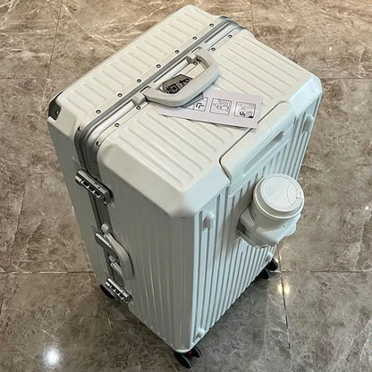 Large Capacity Travel Luggage Aluminum frame Suitcase pull rod Case 24/28/32 " with Cup Holder Travel Case Combination box - Kimlud