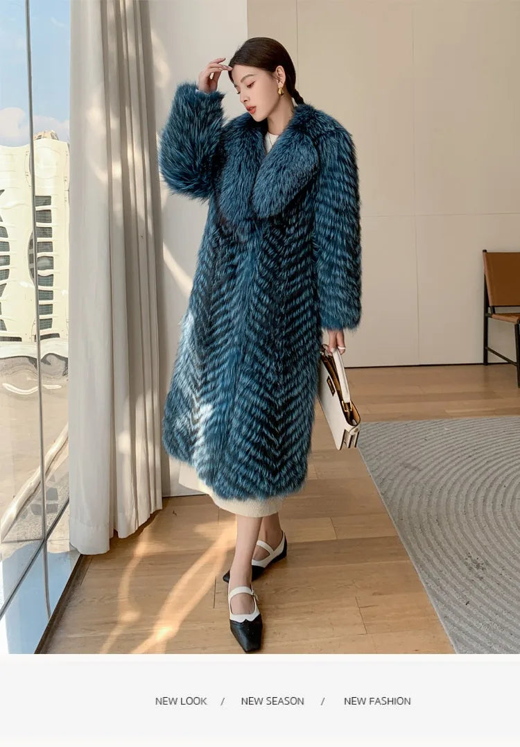 Lady Clothes Long Real Fur Coat Women Natural Silver Fox Autumn Warm Female Fox Parkas high Quality Outwear