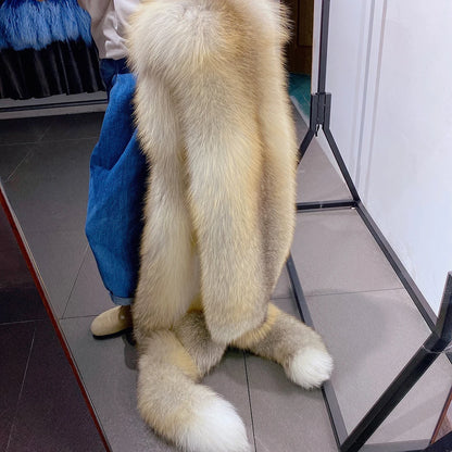 YOLOAgain 2025 Winter Warm Luxury Real Fox Fur Scarf Women Natural Fox Fur Scarf Shawl Female
