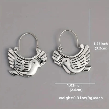 Ethnic Style Earrings for Women Bird Animal Silver Color Grave Metal Inlaid Dangle Earrings Jewelry Trendy Female Gift