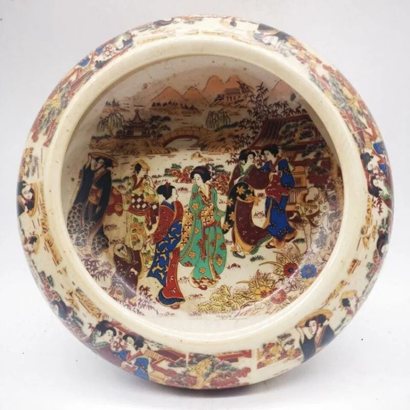 Antiques Folk Collections Porcelain Ashtray Decoration Ornament Ming Qing Enamel Colored Maidservants Pen Washing Stationery Art