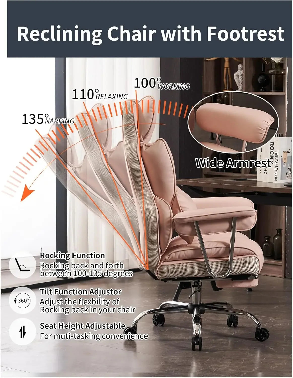 Big and Tall Office Chair 400LBS, Heavy Duty Executive Office Chair with Foot Rest, Home Office Desk Chairs