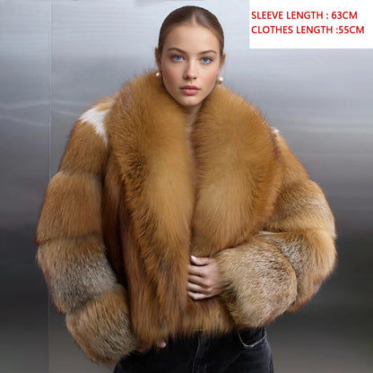 Real Red Fox Fluffy Women’s Jacket Short Cropped Fox Fur Jacket With Lapel Genuine Fur Outerwear Hot Selling Bolero Jacket