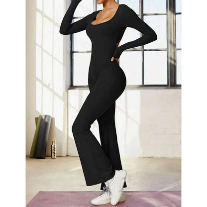 long sleeved jumpsuit U-neck tight and sexy backless jumpsuit for autumn and winter yoga sports and leisure series