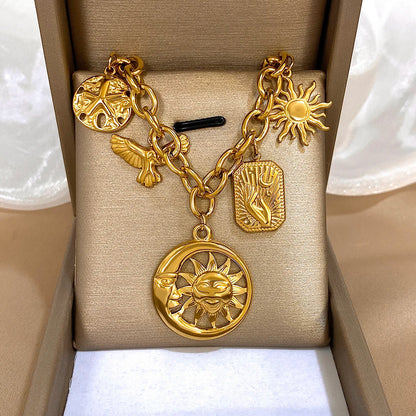 Greatera Stainless Steel Sun Moon Multi Accessory Necklace Gold Color Pearl Pendant Waterproof Light Luxury Jewelry For...