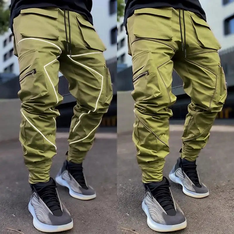 Mens Casual Black White Patchwork Cargo Pants Loose Plus Size Striped Multi Pocket Jogging Sports Fitness Hip Hop Jogger Trouser - Kimlud