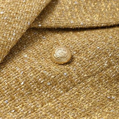 Elegant Paillettes Blazer Coat Women Lapel Doube-breasted Fake Pocket Slim Jackets Lady 2025 Autumn Winter Streewear Female New