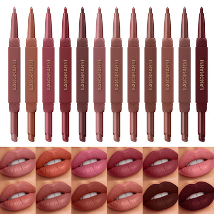 2 in 1 Matte Red Lipliner Waterproof Nude Matte Lip Liner Pencil Double Head Lipstick Pen Long Lasting Lips Outline Stick Makeup