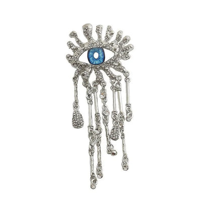 Retro Eye Shaped Rhinestone Brooch for Women and Men Tassel Chain Lapel Pins Badge Elegant Fashion Jewelry Accessories