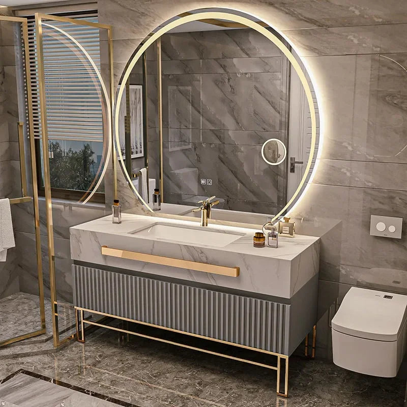 O Single/Double Sink Bathrooms Vanity Luxury Bathroom Cabinet Combination Rock Slab Smart LED Light Cabinet Bathroom...