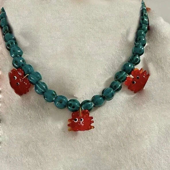 Bohemian Colorful Glaze Fish Pendant for Women Striped Beaded Necklace Seaside Vacation Party Accessories