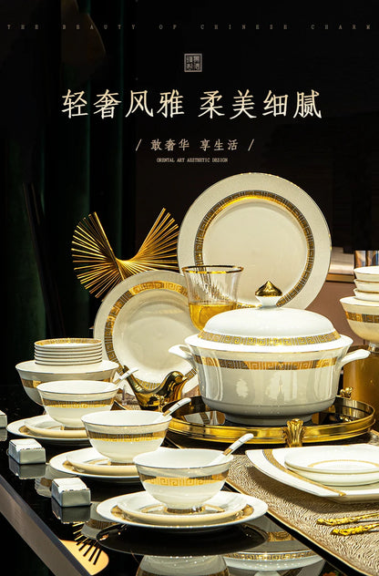 Fine Bone China Dinnerware Sets Home Kitchen Luxury Guests Wedding Tableware Set Gold Plates Jogo De Jantar Dinnerware Sets