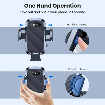 TOPK Car Phone Holder Mount 2-IN-1 Handsfree Stand Phone Holder for Dashboard & Air Vent Compatible with iPhone Samsung...