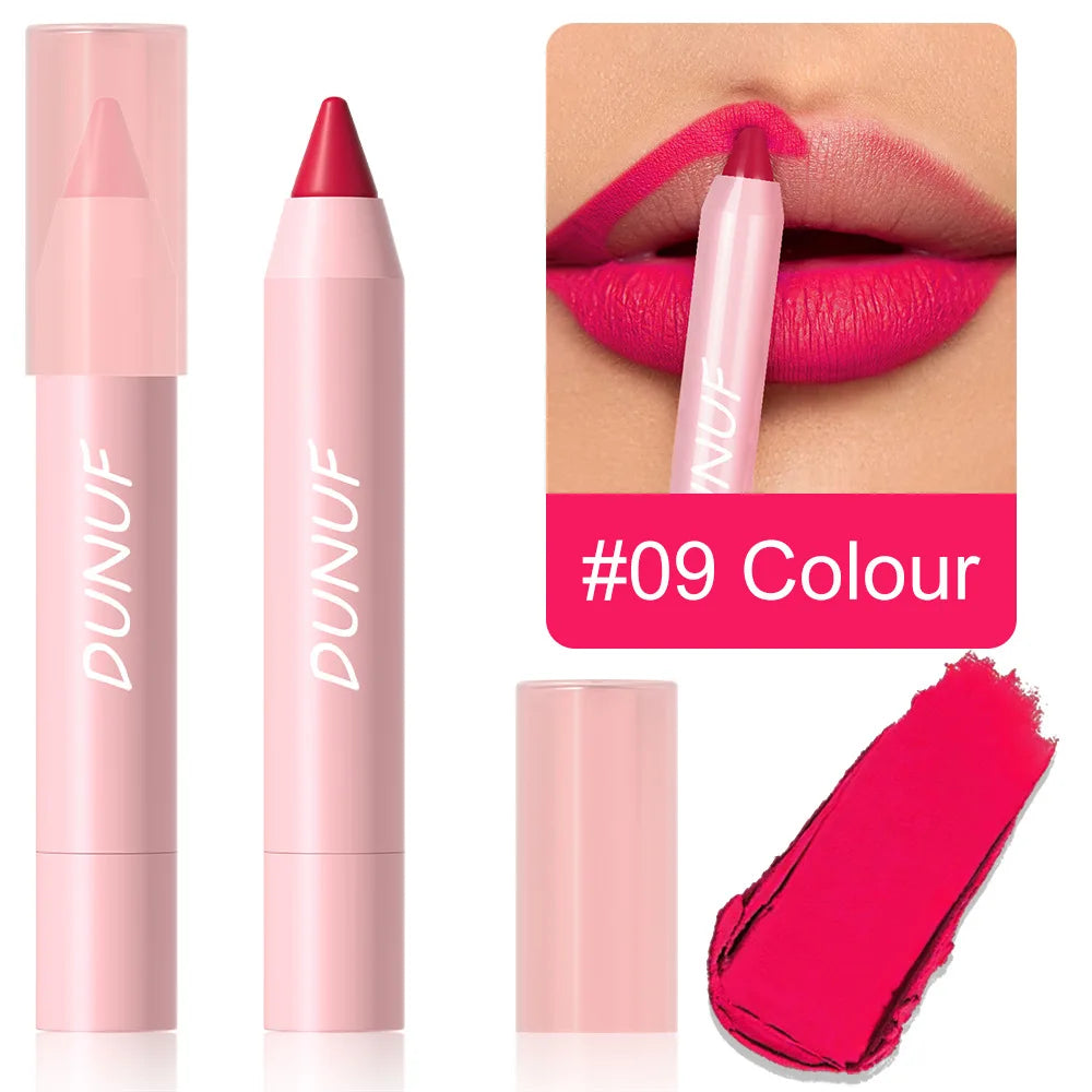18-Colors Lipstick Pencil Waterproof Sexy Red Matte Contour Tint Lipstick Lasting Non-stick Cup Lipliner Pen Lip Makeup...
