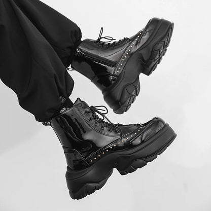 Mens Short Boot Sequined Big Toe Shoes Fashion Casual Bare Boot Motorcycle Shoes Thick Soled Comfort Mens Trendy Boots Durable