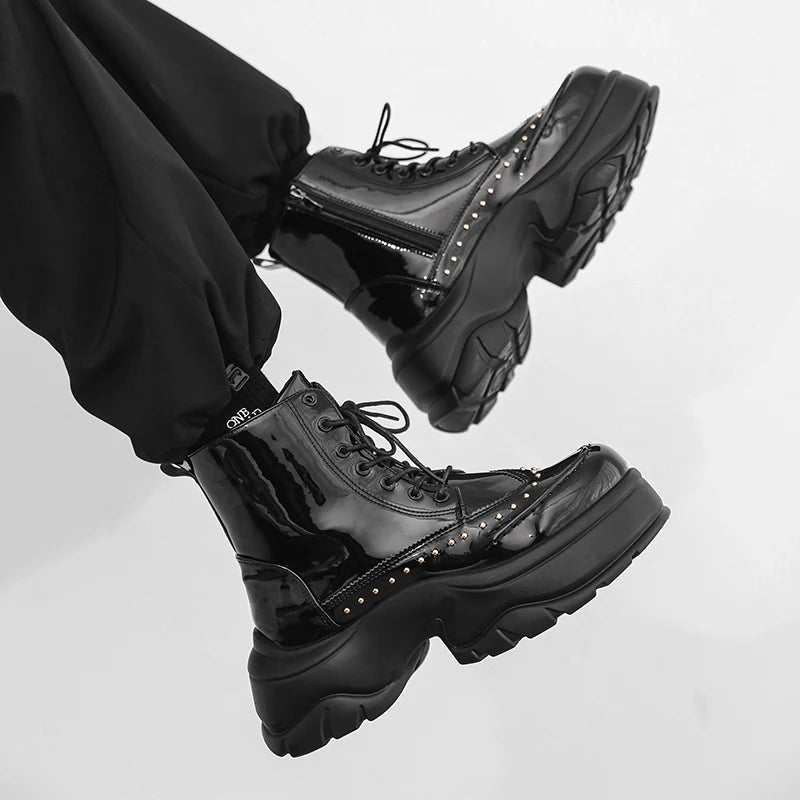 Mens Short Boot Sequined Big Toe Shoes Fashion Casual Bare Boot Motorcycle Shoes Thick Soled Comfort Mens Trendy Boots Durable