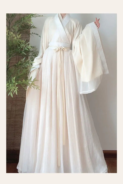 Elegant Hanfu Dress Women Ancient Chinese Traditional Hanfu Coat Outfit Female Cosplay Costume Party Show Beige Gown 3/4pcs Sets