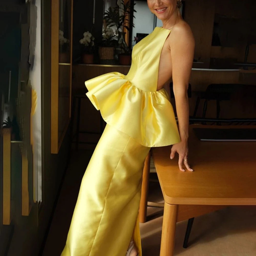 Summer Fashion Custom Made Evening Gown Vibrant Strapless Backless Sleeveless Cocktail Dress Simple Elegant Charming Dress