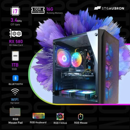 Radeon RX 580 8G GDDR5, Intel Core I7 Up To 3.9G, 16G RAM, 1T SSD, 600M WiFi, BT 5.0, RGB Fan X6, Windows 10 Home Towers - Kimlud