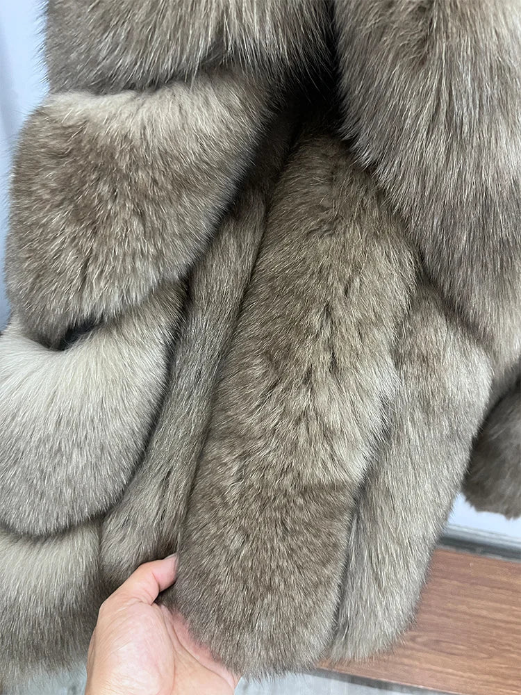 2026 New Women Real Fox Fur Coat Natural Fox Fur Jacket Luxury Fur Coat Mid-length High Quality Long Sleeve Outwear Hot Sale - Kimlud