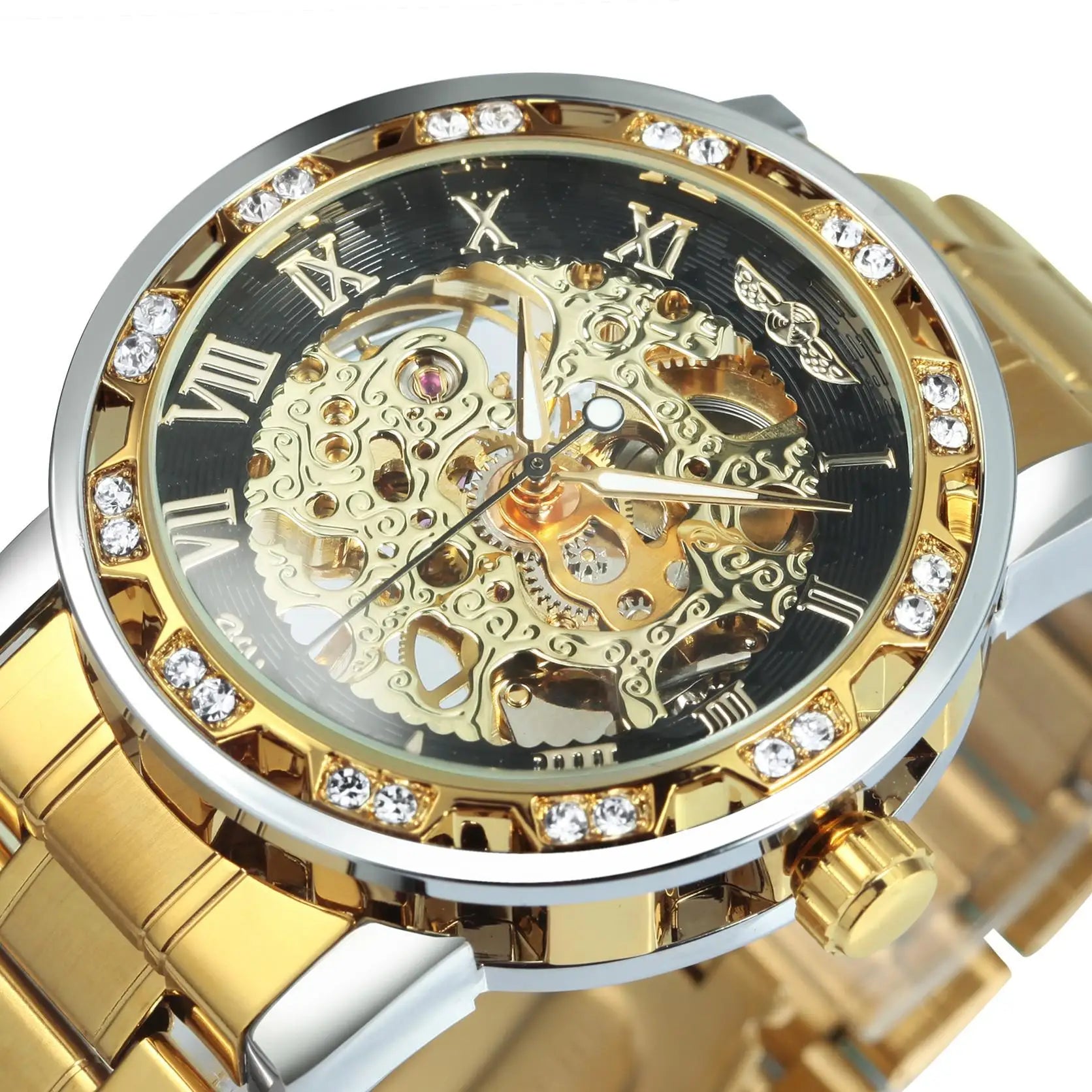 Winner Casual Mechanical Watches For Men Golden Roman Fashion Stainless Steel Belt Mesh Strap Wristwatch Clock Relogio Masculino