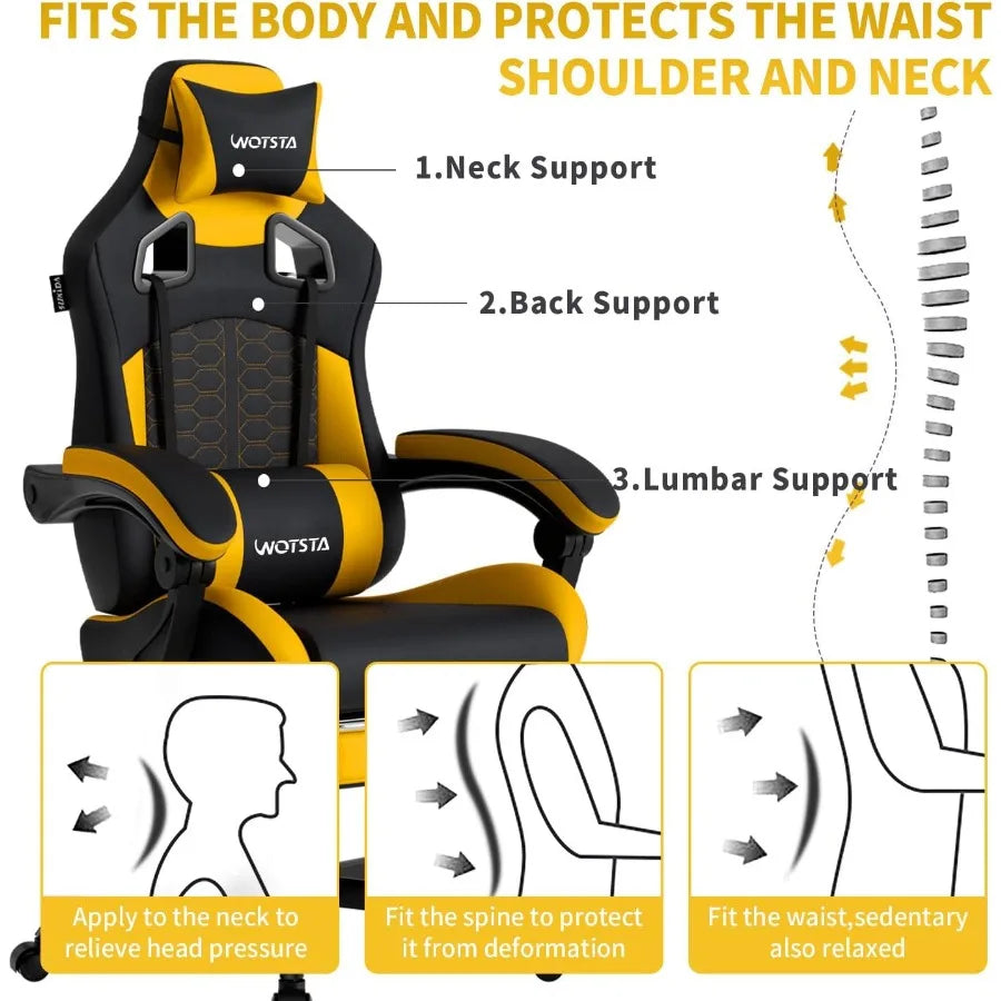 Ergonomic Gaming Chair with Massage Function High Back Design featuring Adjustable Footrest Comfortable Headrest and Lumbar Sup