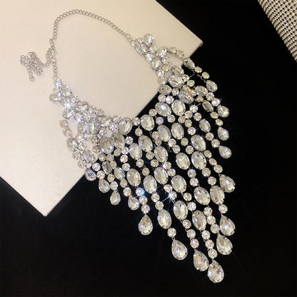 Luxury Tassel Water Drop Rhinestone Choker Necklace for Women Oversized Sparkly Elegant Evening Party Wedding Statement...