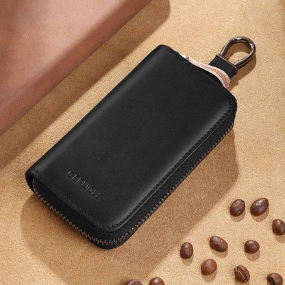 Men'S Key Holder with 2 Card Slots + 1 ID Key Clip + 6 Key Rings + 1 Car Key Chain, Genuine Leather Large Capacity Multi-Car
