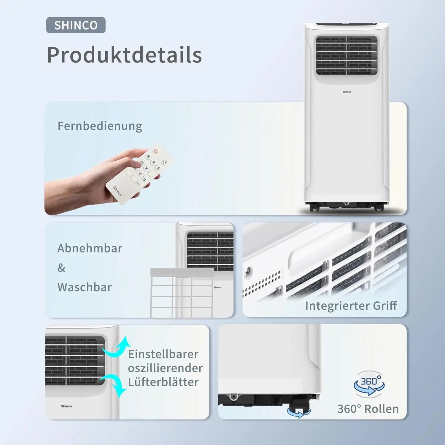 Shinco Mobile Air Conditioner, 7000 BTU, 2.05 kW, 3-in-1 Air Conditioning, Cooling & Ventilating & Dehumidifying, Mobile...