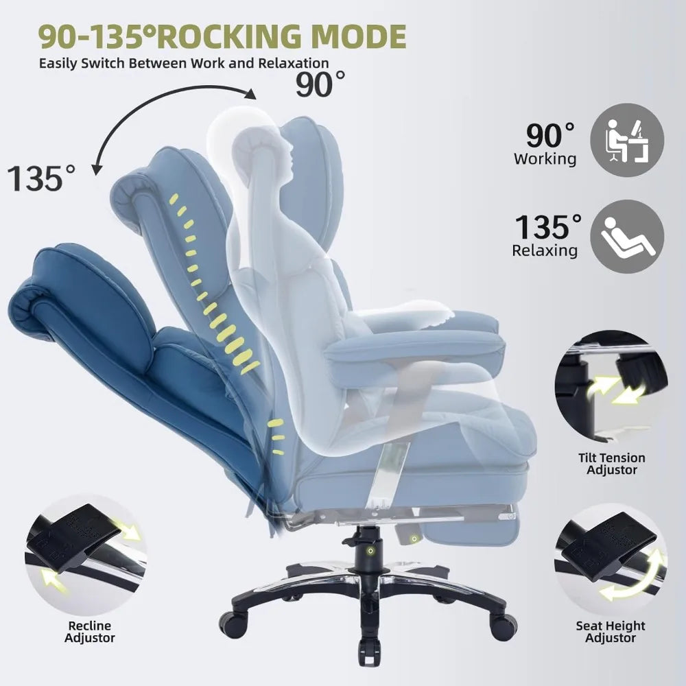 Efomao High-Back Big and Tall Office Chair with Footrest and Adjustable Armrests - Executive Computer Chair