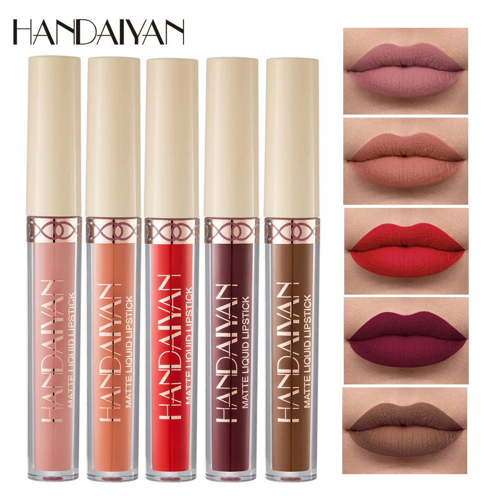 Handaiyan 12 Colors Matte Dark Purple Lip Gloss Longlasting Red Nude Nude Liquid Lipsticks Non-stick Cup Lip Tint Makeup Pigment