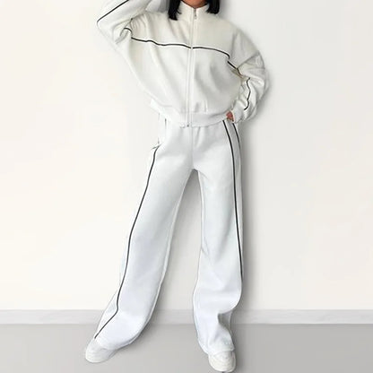 New 2 Piece Sets Women Outfit Casual Pant Set Sportswear Long Sleeve Cardigan Lace Up Clothing Two Piece Suits Zipper Sweatshirt - Kimlud