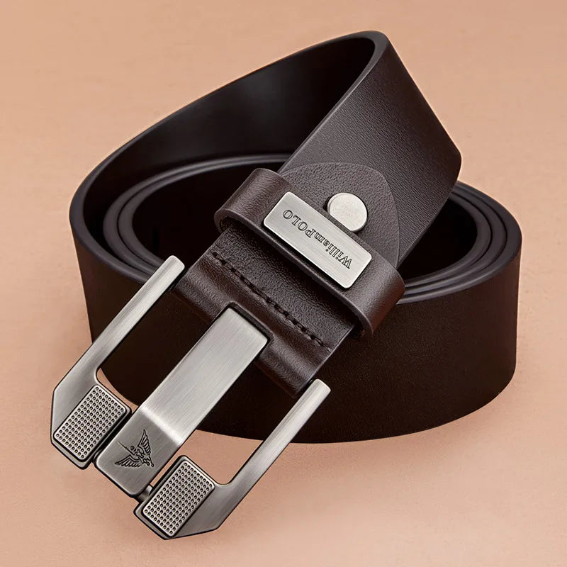 Men's casual belt, fashionable needle buckle cowhide personalized belt, retro style denim belt - Kimlud