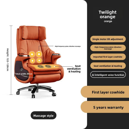 Electric Massage Boss Chair Heated Ventilated Gaming Chair Genuine Leather Executive Computer Seat Luxury Ergonomic Office Chair