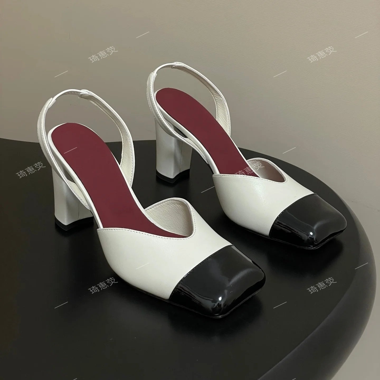 2026 Spring New Genuine Leather Thick Heel Patchwork Slingback Sandals Blank With Temperament Commuting Shoes Pumps - Kimlud