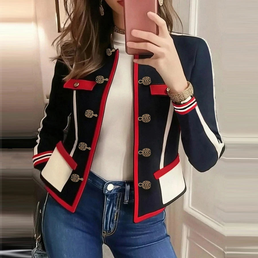 Krisstargirl Vintage Coats for Women 2025 New Fall Winter Buttoned Contrast Color Streetwear Open-front Jacket for Women Clothes