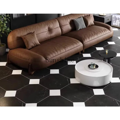 American leather small apartment straight row furniture Italian simple retro oil wax leather sofa | Kimlud Luxury Sofa