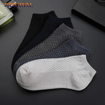 5 Pairs Men Bamboo Fiber Crew Socks Man High Quality Summer Winter Business Breathable Black Male Dress Ankle Socks |...