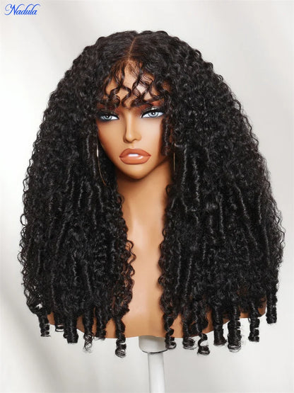 Nadula 7x5 Bye-Bye Knots Burmese Curly Glueless Wig with Finger Coil Ends No Slip Put On and Go Spiral Curls Human Hair Wigs