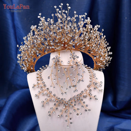 YouLaPan HP193P Wedding Headwear Necklace Earrings Jewelry Set Bride Headbands Rhinestone Headpiece Bridal Tiaras and Crowns
