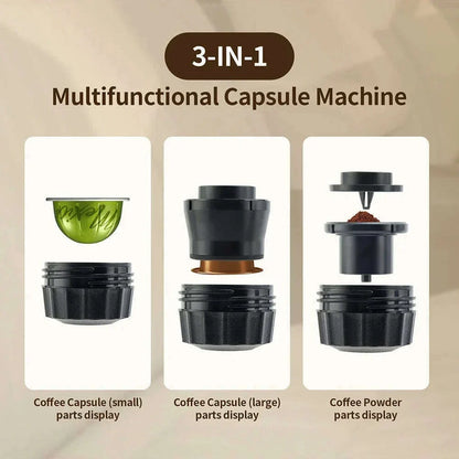 3 in 1 Portable Cordless Espresso Machine Travel, Car and Home Camping Coffee Maker Capsule Powder Coffee Maker Smart Heating