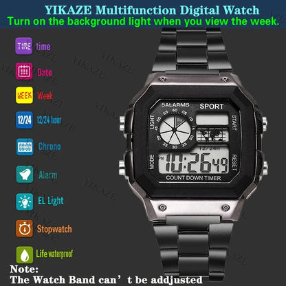 MAYZHISU Classic Men's Digital Watches Luxury Stainless Steel Strap Sport Watches Men Military Clock LED Sport Wristwatch - Kimlud