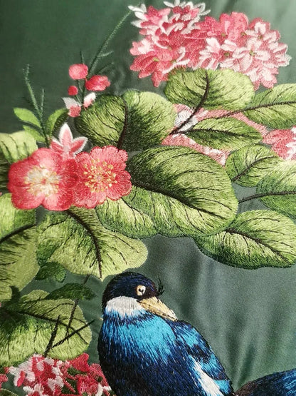 Luxurious Embroidered Silk-like 2 Magpies Square Home Sofa Decorative Pillow Case 3 Colors No Insert 18x18" 1 Piece Pack - Kimlud